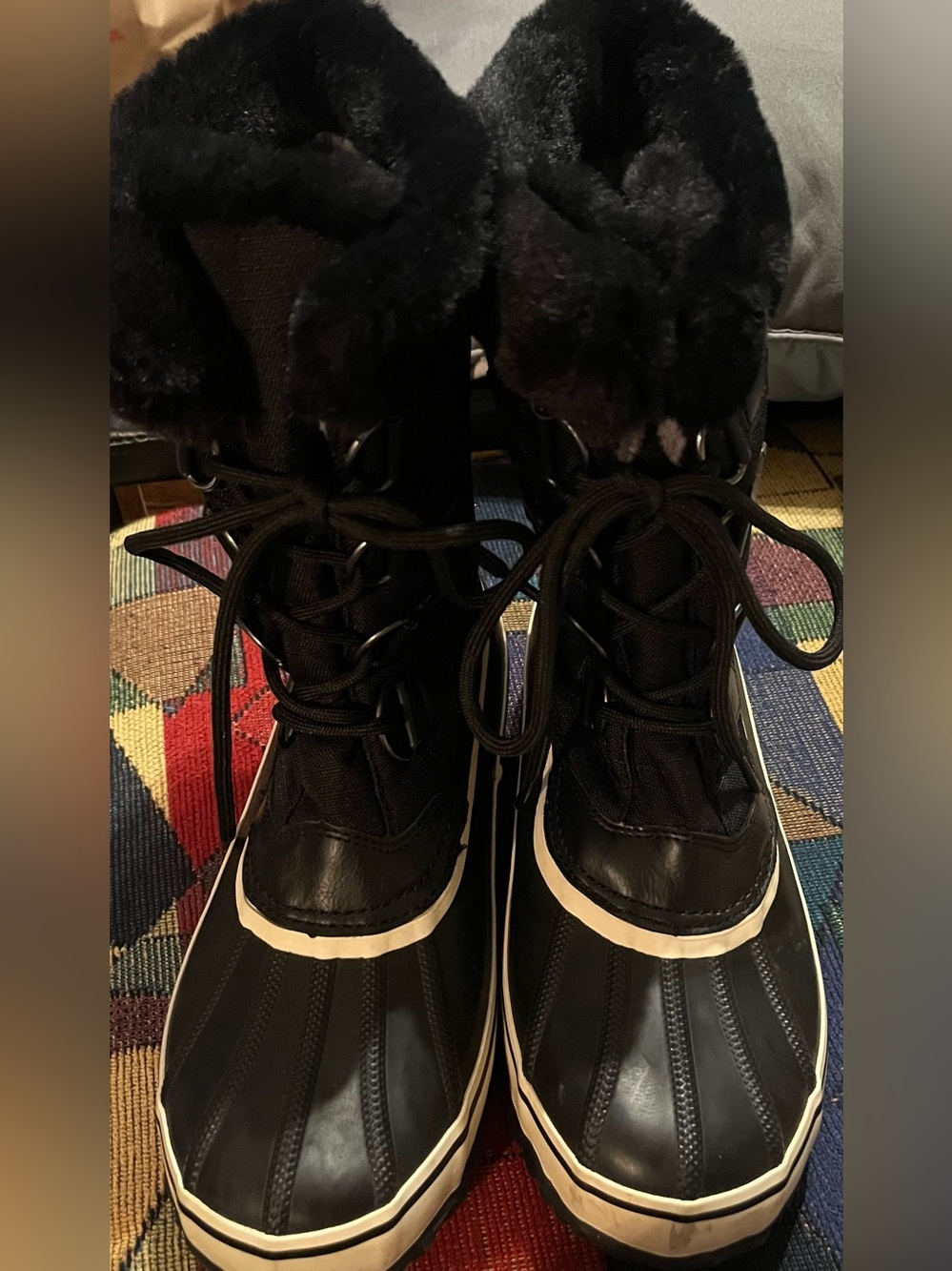 Women's JBU Black Faux-Fur Winter Snow Boots